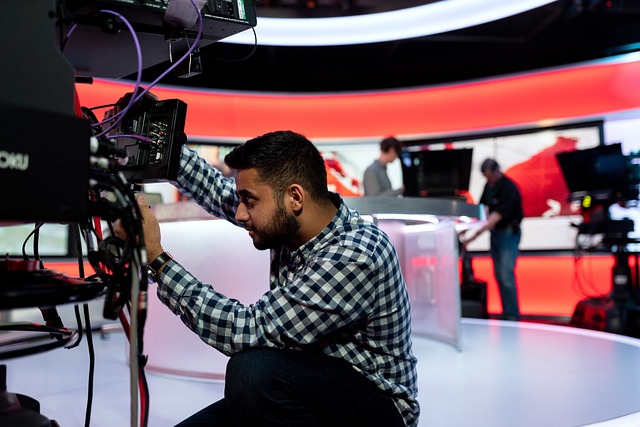 broadcast camera in television studio